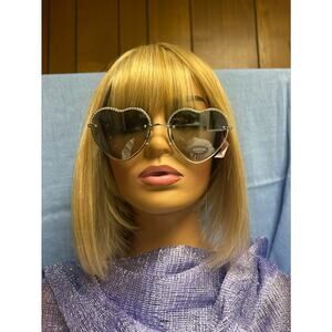 Bebe Women’s Heart-Shaped Sunglasses – Silver Tone with Rhinestone Trim – (NWT)